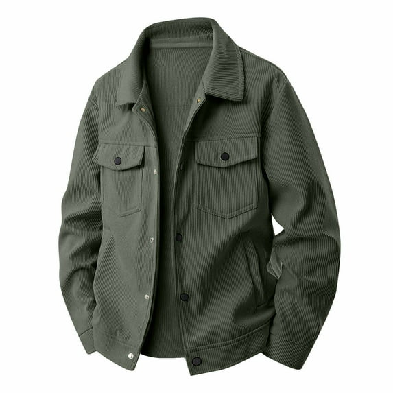 WTOBBY Men's Solid Color Retro Workwear Jacket, Casual Versatile Lapel Top, Trendy Outdoor Coat for Street Fashion and Daily Use,Army Green L