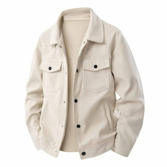 WTOBBY Men's Solid Color Retro Workwear Jacket, Casual Versatile Lapel Top, Trendy Outdoor Coat for Street Fashion and Daily Use,Beige XL