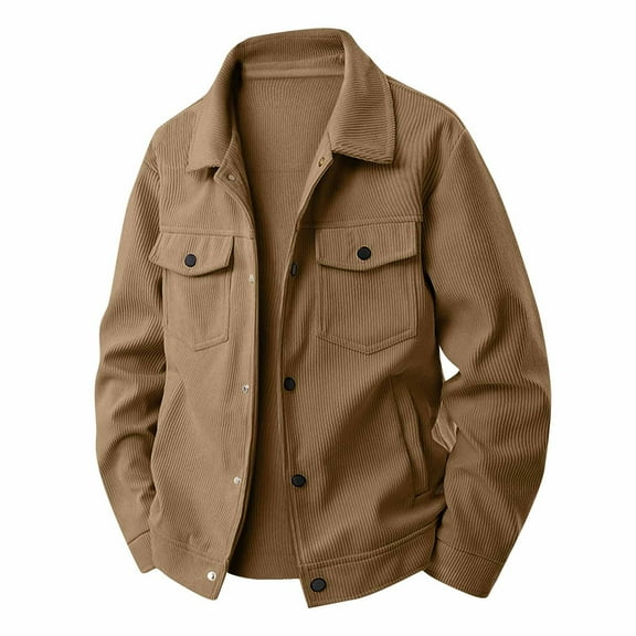 WTOBBY Men's Solid Color Retro Workwear Jacket, Casual Versatile Lapel Top, Trendy Outdoor Coat for Street Fashion and Daily Use,Coffee XL