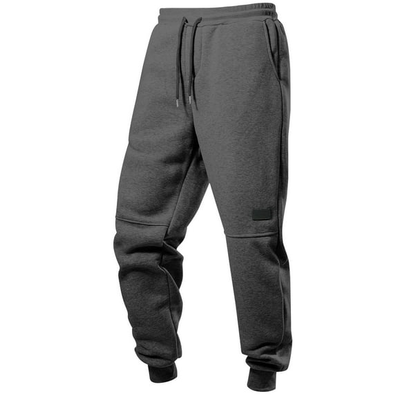 WTOBBY Men's Solid Color Sweatpants, High Street Fashion Retro Casual Sports Cuff Trousers with Drawstring Waist, Streetwear Style,Dark Gray M