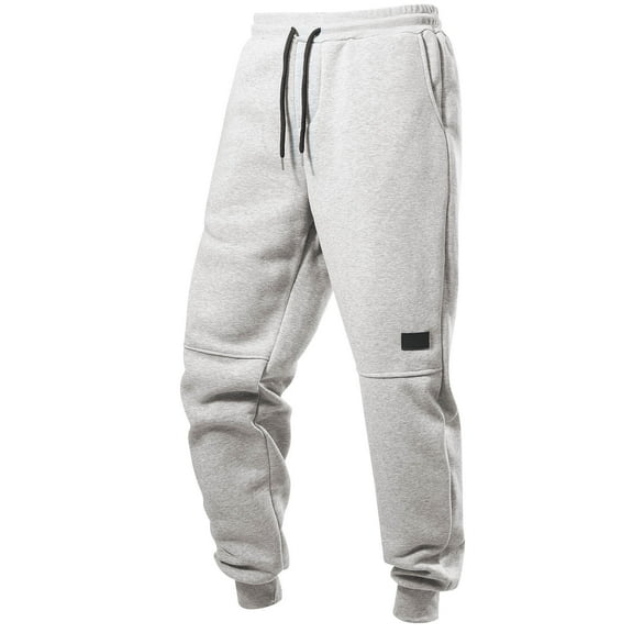 WTOBBY Men's Solid Color Sweatpants, High Street Fashion Retro Casual Sports Cuff Trousers with Drawstring Waist, Streetwear Style,Light Gray L
