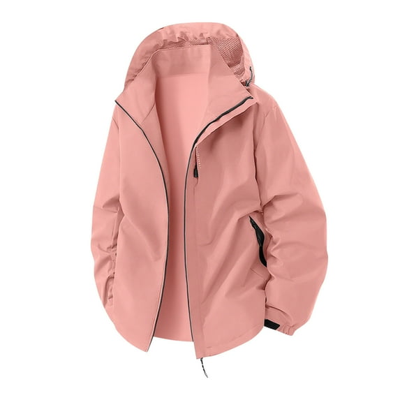 WTOBBY Men's Solid Color Waterproof Jacket, Casual Outdoor Sports Hiking Coat, Windproof Rainwear for Mountaineering Trekking and Travel,Pink L