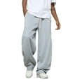 thumbnail image 1 of WTOBBY Men's Solid Color Wide Leg Fleece Sweatpants, Relaxed Fit Casual Lounge Pants with Drawstring for Men, Comfortable Streetwear Style,Light Gray XL, 1 of 4