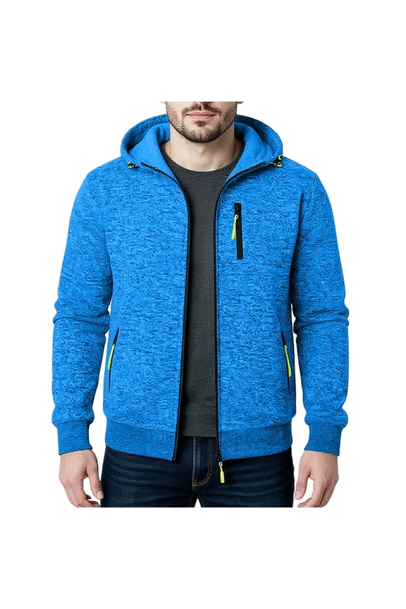 Men's Solid Color Zipper Jacket, Casual Retro Long Sleeve Cardigan Coat, Lightweight Outdoor Sports Wear for Daily Use and Street Fashion,Blue L