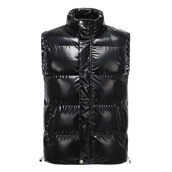 WTOBBY Men's Solid-Color Zipper Vest, Men's and Women's Stand-Up Collar Sleeveless Outdoor Casual Warm Vest Jacket, Lightweight and Insulated for Cool Weather,Black L