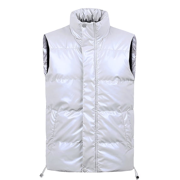 WTOBBY Men's Solid-Color Zipper Vest, Men's and Women's Stand-Up Collar Sleeveless Outdoor Casual Warm Vest Jacket, Lightweight and Insulated for Cool Weather,White 5XL