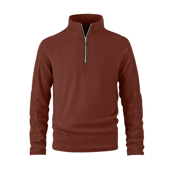 WTOBBY Men's Stand Collar Half Zip Fleece Sweatshirt, Plush Lined Winter Pullover for Cold Weather, Thermal Comfort Fit,Brown L