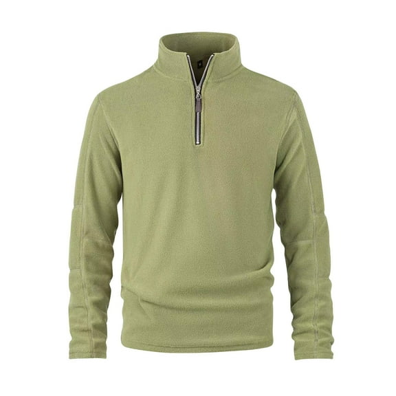 WTOBBY Men's Stand Collar Half Zip Fleece Sweatshirt, Plush Lined Winter Pullover for Cold Weather, Thermal Comfort Fit,Green M