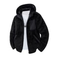 thumbnail image 1 of WTOBBY Men's Stand Collar Lambskin Jacket, Hooded Casual Cardigan Coat, Soft Fleece Lined Outdoor Wear for Cool Weather and Daily Comfort,Black L, 1 of 4