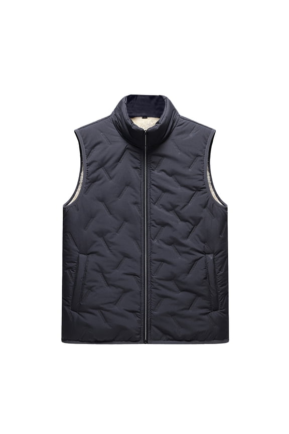 Men's Stand Collar Quilted Vest Jacket, Solid Color Sleeveless Down Cotton Coat, Lightweight Insulated Layer for Casual and Outdoor Wear,Gray M