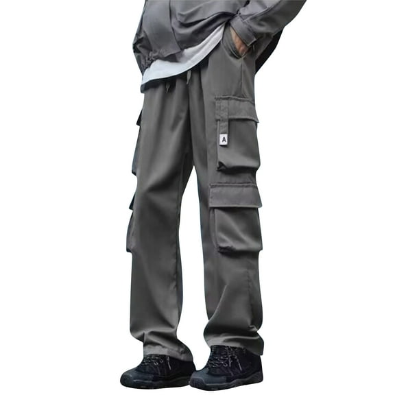 WTOBBY Men's Straight Leg Overalls, Loose Breathable Casual Pants, Dirt-Resistant Tear-Resistant Outdoor Hiking Trousers for Men, Durable,Gray M
