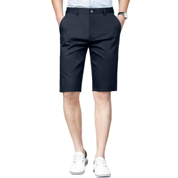 WTOBBY Men's Stretch Work Bermuda Shorts with Multiple Pockets, Summer Loose Fit Outdoor Casual Quick-Dry Breathable Design ,Dark Blue 35