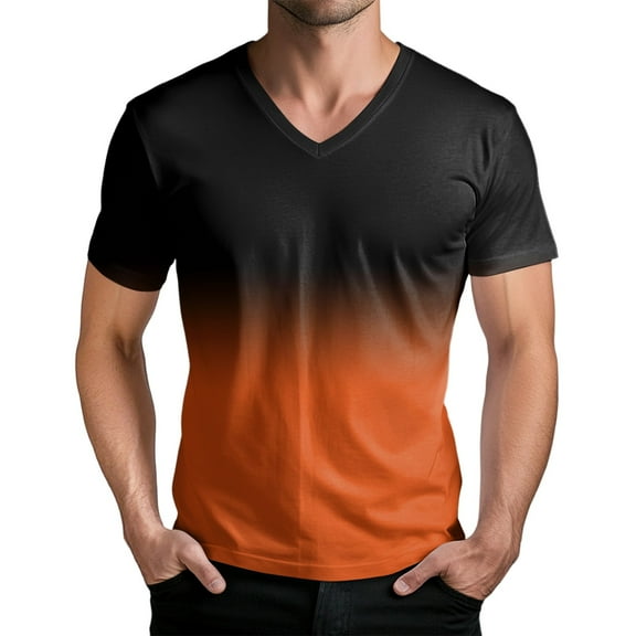 WTOBBY Men's Stylish V Neck Short Sleeve T-Shirt with Gradient Print Soft, Lightweight, and Breathable, Perfect for Casual Outings, Summer Wear, and Everyday Style,Black L