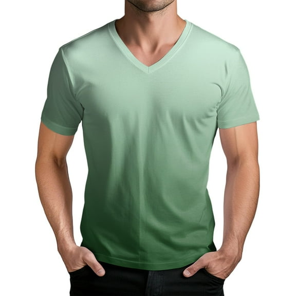 WTOBBY Men's Stylish V Neck Short Sleeve T-Shirt with Gradient Print Soft, Lightweight, and Breathable, Perfect for Casual Outings, Summer Wear, and Everyday Style,Mint Green L