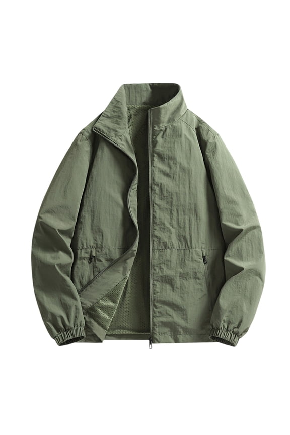 Men's Summer Lightweight Jacket for Outdoor Use - Loose Fit, Sun Protective, Waterproof Windbreaker in Solid Color, Perfect for Casual and Sports Activities,Army Green M