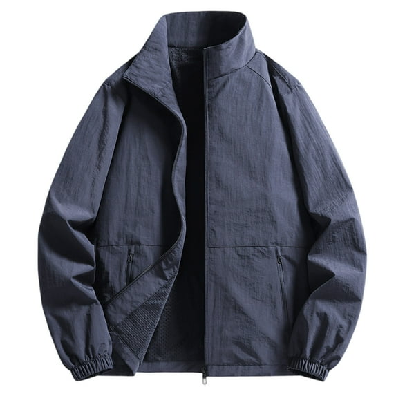 WTOBBY Men's Summer Lightweight Jacket for Outdoor Use - Loose Fit, Sun Protective, Waterproof Windbreaker in Solid Color, Perfect for Casual and Sports Activities,Dark Gray L