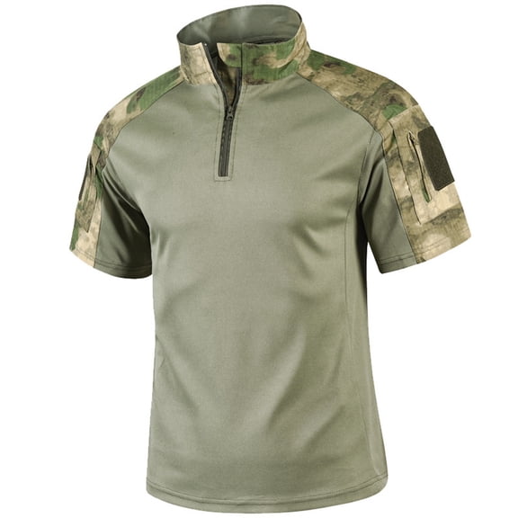 WTOBBY Men's Summer Short Sleeve American Camo Outdoor Training Shirt Tactical Military Style, Moisture Wicking, Durable for Training, Hunting, and Outdoor Adventures,Light Green XL