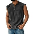 thumbnail image 1 of WTOBBY Men's Summer Solid Color Casual Sports Vest With Button Details And Pocket Features Sleeveless Design Quick-Drying Comfort For Lightweight Active Wear Everyday Use,Black 3XL, 1 of 4