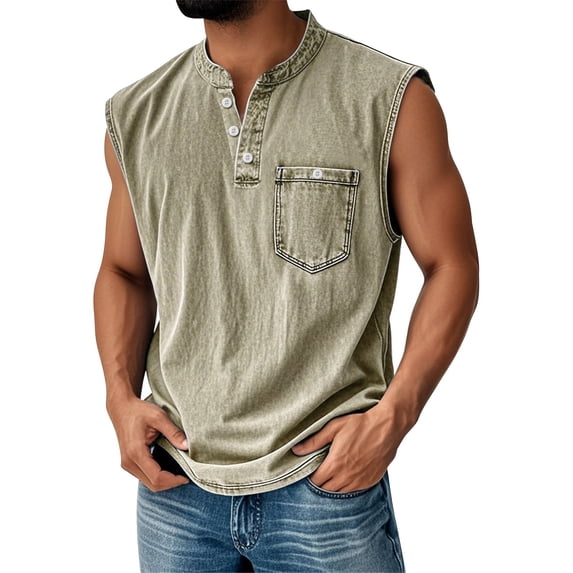 WTOBBY Men's Summer Solid Color Combination Sports Buttons Pocket Vest Casual Sleeveless Quick-Drying Design Lightweight For Fitness Activities Beach Running Comfortable Wear,Khaki 3XL