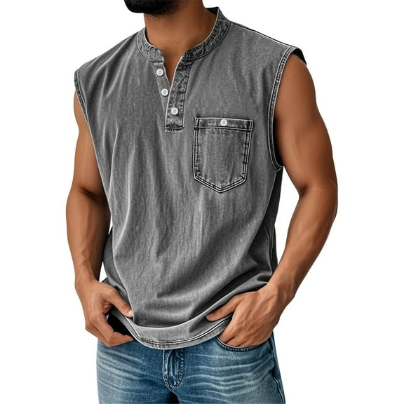 WTOBBY Men's Summer Solid Color Combination Sports Buttons Pocket Vest Casual Sleeveless Quick-Drying Design Lightweight For Fitness Activities Beach Running Comfortable Wear,Dark Gray M