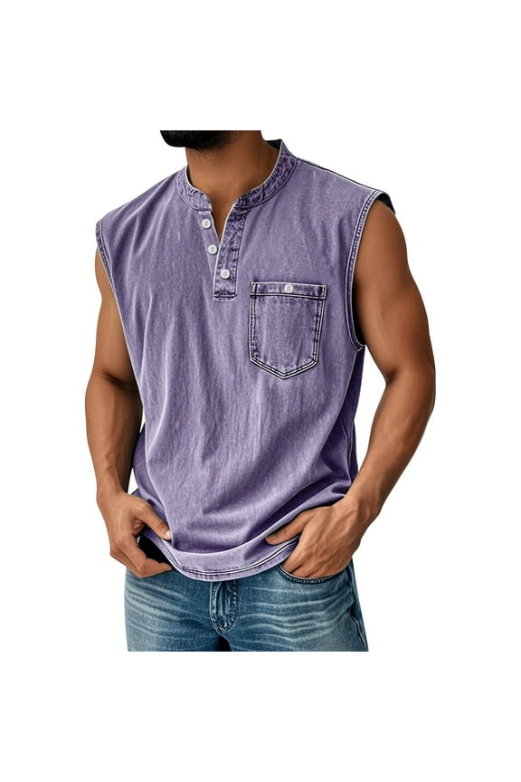 Men's Summer Solid Color Combination Sports Buttons Pocket Vest Casual Sleeveless Quick-Drying Design Lightweight For Fitness Activities Beach Running Comfortable Wear,Light Purple 3XL
