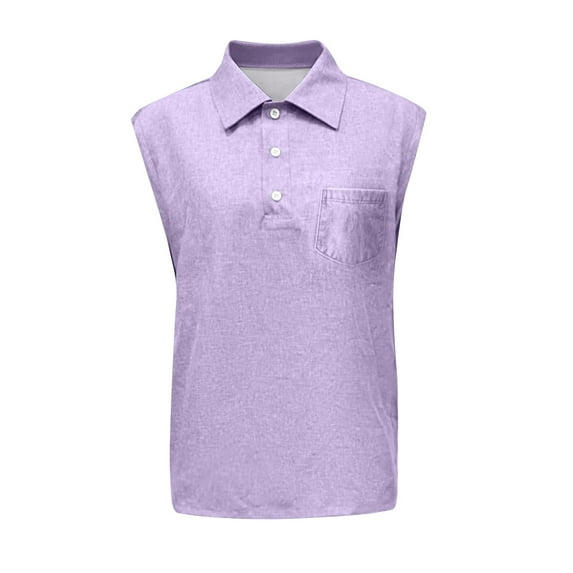 WTOBBY Men's Summer Solid Color Sports Pocket Buttons Lapel Vest Casual Sleeveless Quick-Drying Lightweight For Outdoor Activities Polo Style Running Comfort Fitness Wear,Purple M