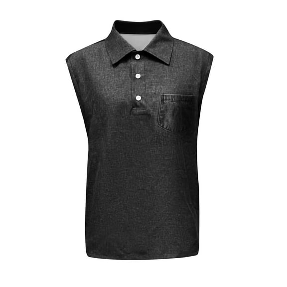 WTOBBY Men's Summer Solid Color Sports Pocket Buttons Lapel Vest Casual Sleeveless Quick-Drying Lightweight For Outdoor Activities Polo Style Running Comfort Fitness Wear,Black XL
