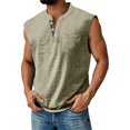 thumbnail image 1 of WTOBBY Men's Summer Solid Mixed Color Pocket Buttons Vest Sports Casual Sleeveless Quick-Drying Lightweight Style For Active Wear Training Comfort Outdoor Running Relaxation,Khaki 2XL, 1 of 4