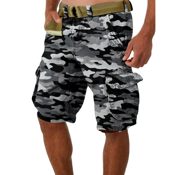 WTOBBY Men's Summer Work Shorts in Camouflage Pattern, Loose and Casual, Large Size Featuring Multi-Pocket Design, 5-Inch Length Shorts Without Belt, Durable and Stylish,Dark Gray S