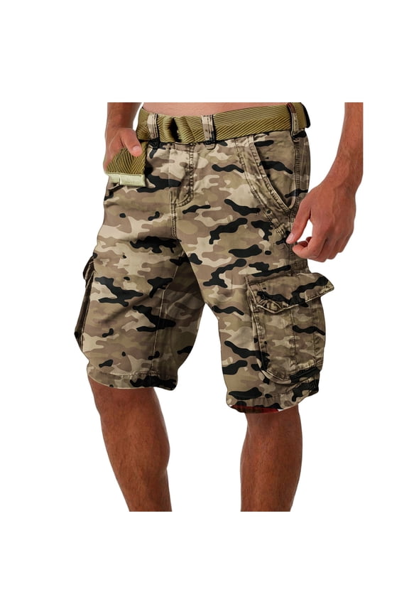 Men's Summer Work Shorts in Camouflage Pattern, Loose and Casual, Large Size Featuring Multi-Pocket Design, 5-Inch Length Shorts Without Belt, Durable and Stylish,Light Brown XL