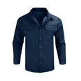 thumbnail image 1 of WTOBBY Men's Summer jean Shirt Lapel Collar Long Sleeve Solid Color Casual Fashion Button Front Lightweight Breathable Daily Office Wear Top,Navy L, 1 of 5