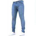 thumbnail image 1 of WTOBBY Men's Tapered Fit Jeans Casual Solid Color Denim Pants with Modern Silhouette - Slim Straight Leg Trousers Design for Comfortable Daily Wear Activities and Style,Light Blue XL, 1 of 5