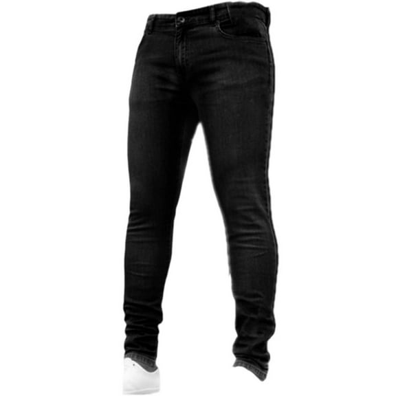 WTOBBY Men's Tapered Fit Jeans Casual Solid Color Denim Pants with Modern Silhouette - Slim Straight Leg Trousers Design for Comfortable Daily Wear Activities and Style,Black L