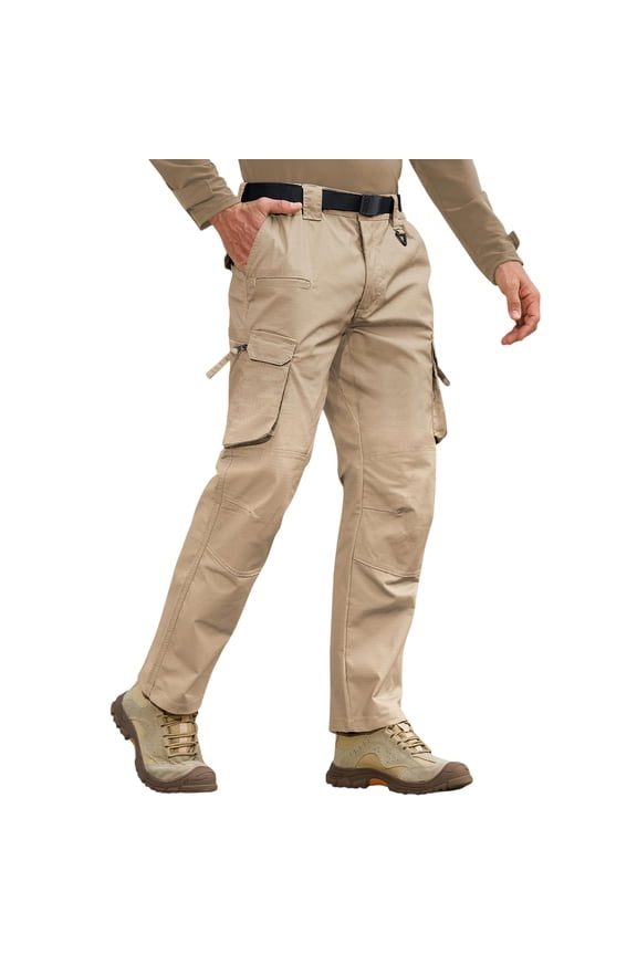 Men's Tear-Resistant Cargo Pants Outdoor Waterproof Breathable Construction - Hiking Camping Fishing Work Trousers with Multi-Pocket & Zipper Storage Design Belt Not Included,Khaki XL