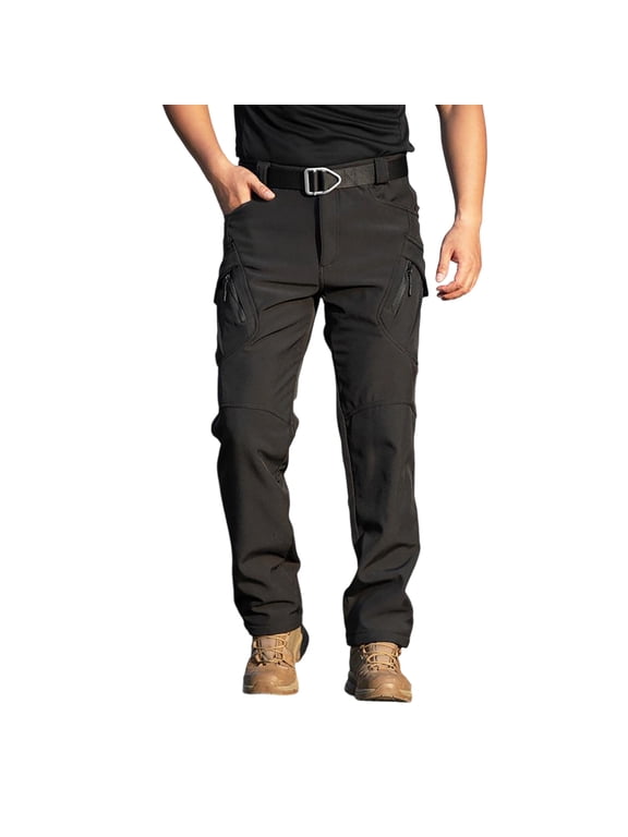 Men's Thermal Waterproof Ripstop Cargo Pants with Multi-Pockets Fleece-Lined for Outdoor Hiking Camping Fishing Construction Work Heavy Duty Men's Trousers,Black XL