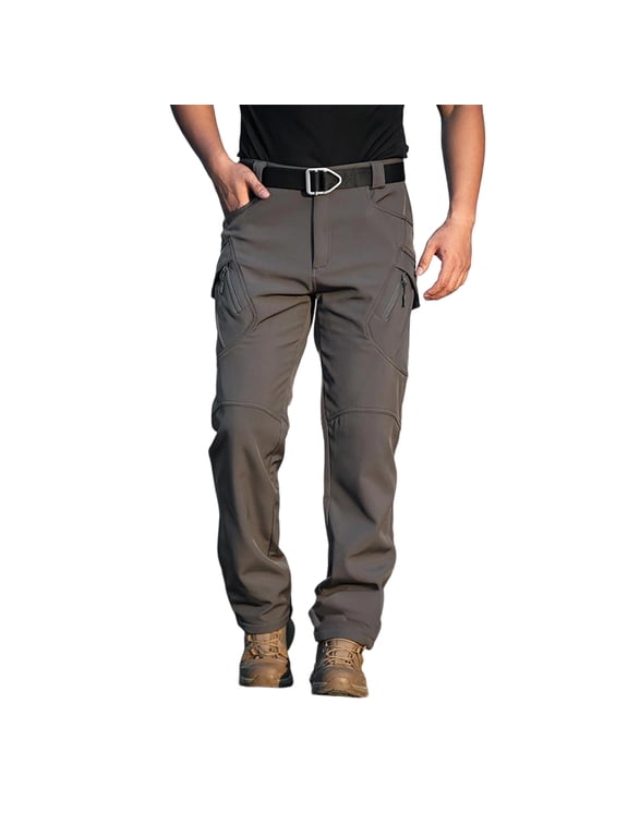 Men's Thermal Waterproof Ripstop Cargo Pants with Multi-Pockets Fleece-Lined for Outdoor Hiking Camping Fishing Construction Work Heavy Duty Men's Trousers,Gray S
