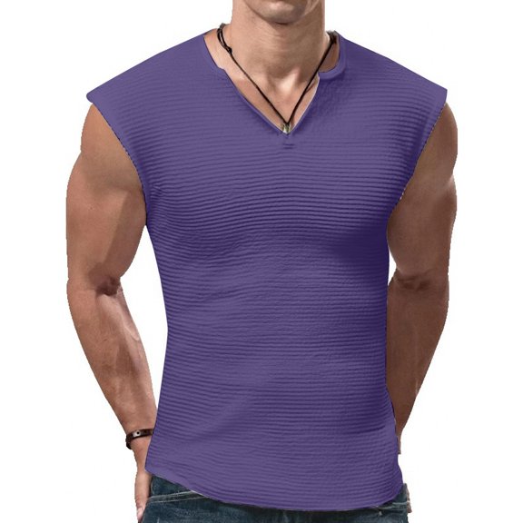 WTOBBY Men's Thick Waffle Weave Tank Top Casual Vest Sleeveless T-Shirt Design Heavy Weight Breathable Quick-Drying For Summer Running Fitness Activities Comfort Style,Purple S