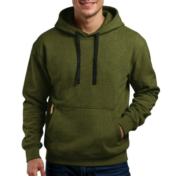 WTOBBY Men's Transitional Weight Pullover Hoodie Spring Fall Layering Essential Color Block Design Thumb Hole Cuffs,Army Green 3XL