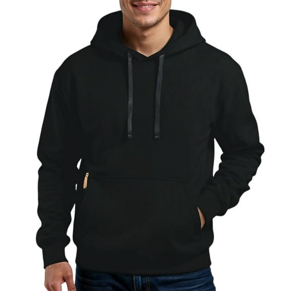 WTOBBY Men's Transitional Weight Pullover Hoodie Spring Fall Layering Essential Color Block Design Thumb Hole Cuffs,Black XL