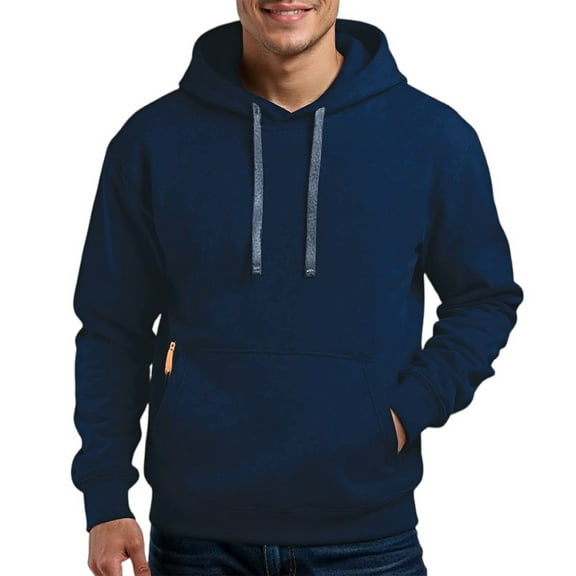 WTOBBY Men's Transitional Weight Pullover Hoodie Spring Fall Layering Essential Color Block Design Thumb Hole Cuffs,Navy L