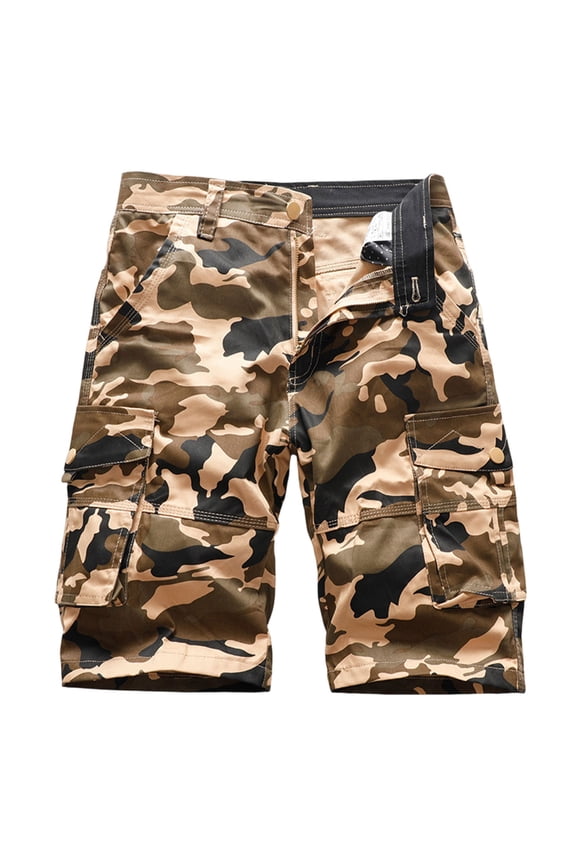 Men's Vintage Camouflage Military Tactical Work Shorts, Loose Fit Multi-Pocket Cargo Utility Shorts for Outdoor Hunting Camping Casual Comfort Elastic Waist,Khaki 2XL