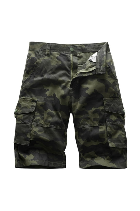 Men's Vintage Camouflage Military Tactical Work Shorts, Loose Fit Multi-Pocket Cargo Utility Shorts for Outdoor Hunting Camping Casual Comfort Elastic Waist,Dark Green XL