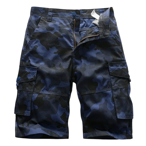 WTOBBY Men's Vintage Camouflage Military Tactical Work Shorts, Loose Fit Multi-Pocket Cargo Utility Shorts for Outdoor Hunting Camping Casual Comfort Elastic Waist,Dark Blue XL