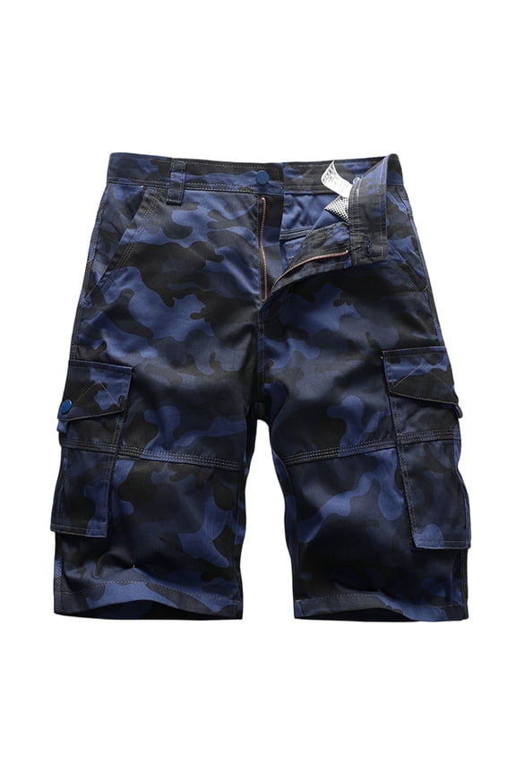 Men's Vintage Camouflage Military Tactical Work Shorts, Loose Fit Multi-Pocket Cargo Utility Shorts for Outdoor Hunting Camping Casual Comfort Elastic Waist,Dark Blue L