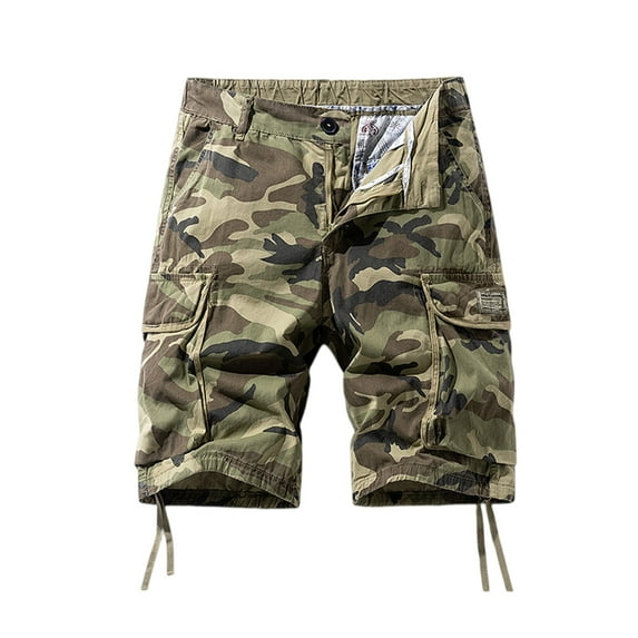 WTOBBY Men's Vintage Camouflage Military Tactical Work Shorts, Ripstop Cotton Blend Loose Fit Multi-Pocket Cargo Shorts for Outdoor Hunting Hiking Casual Utility Elastic Waist,Khaki 2XL
