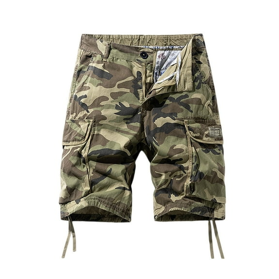 WTOBBY Men's Vintage Camouflage Military Tactical Work Shorts, Ripstop Cotton Blend Loose Fit Multi-Pocket Cargo Shorts for Outdoor Hunting Hiking Casual Utility Elastic Waist,Khaki XL