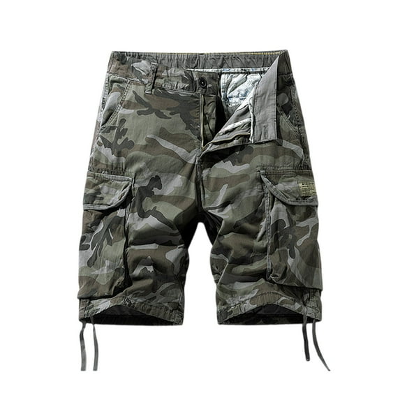 WTOBBY Men's Vintage Camouflage Military Tactical Work Shorts, Ripstop Cotton Blend Loose Fit Multi-Pocket Cargo Shorts for Outdoor Hunting Hiking Casual Utility Elastic Waist,Gray 2XL