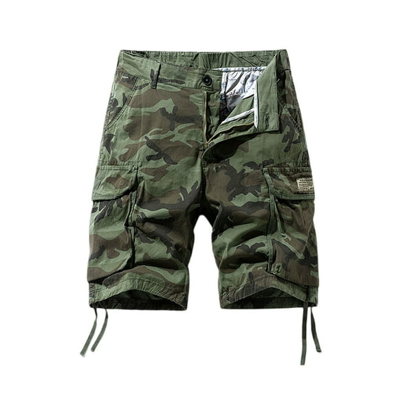 WTOBBY Men's Vintage Camouflage Military Tactical Work Shorts, Ripstop Cotton Blend Loose Fit Multi-Pocket Cargo Shorts for Outdoor Hunting Hiking Casual Utility Elastic Waist,Army Green L