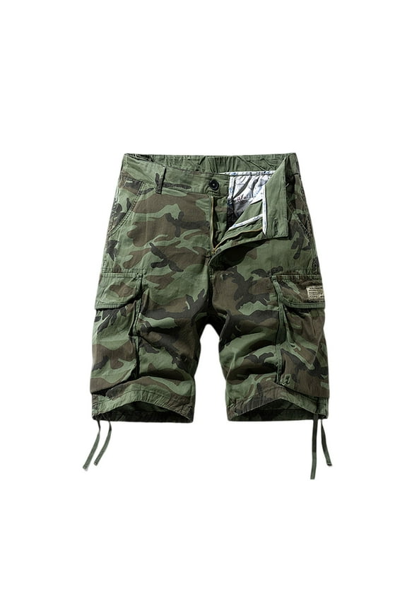 Men's Vintage Camouflage Military Tactical Work Shorts, Ripstop Cotton Blend Loose Fit Multi-Pocket Cargo Shorts for Outdoor Hunting Hiking Casual Utility Elastic Waist,Army Green XL