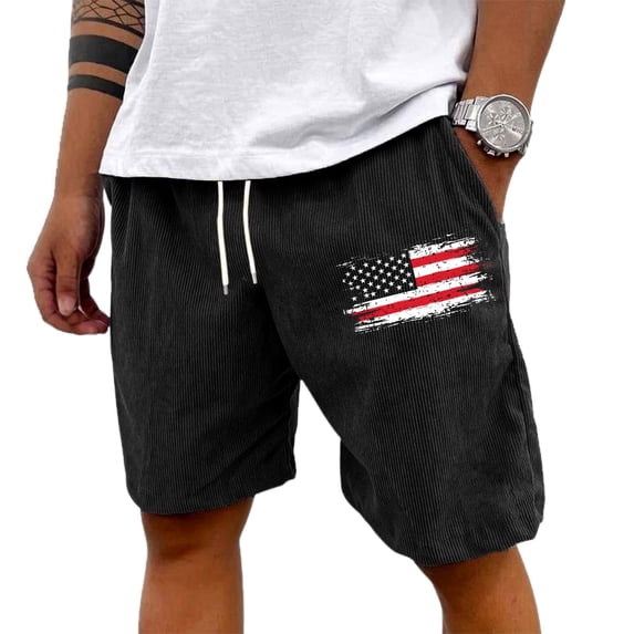 WTOBBY Men's Vintage Corduroy Bermuda Shorts, Textured Loose Fit Solid Color for Casual Sports Retro Look ,Black 2XL